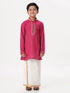 Ramraj Cotton Boys Emerald Full Sleeves Dark Pink Kurta with Dhoti Combo