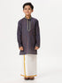 Ramraj Cotton Boys Emerald Full Sleeves Navy Blue Kurta with Dhoti Combo