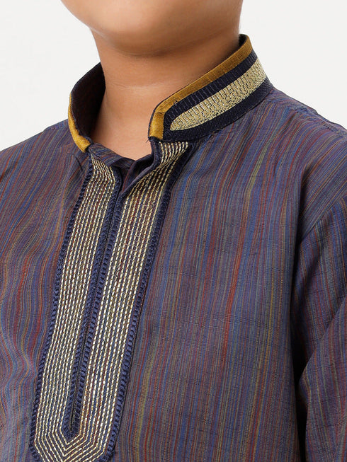 Ramraj Cotton Boys Emerald Full Sleeves Navy Blue Kurta with Dhoti Combo