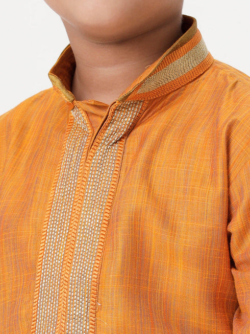 Ramraj Cotton Boys Emerald Full Sleeves Orange Kurta with Dhoti Combo