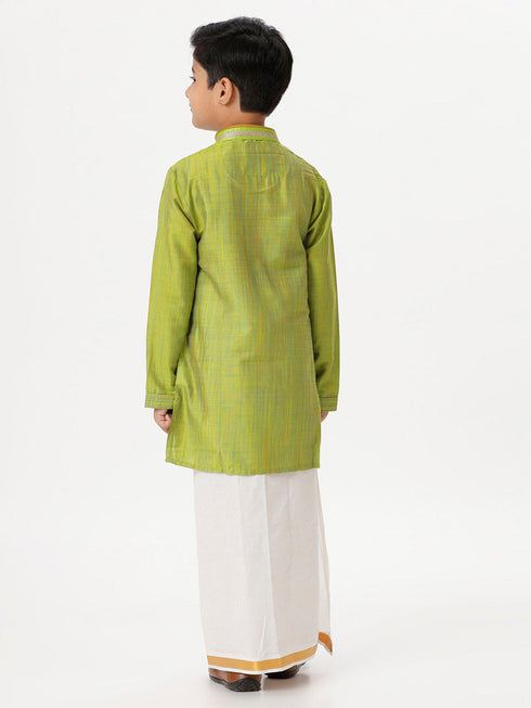 Ramraj Cotton Boys Emerald Full Sleeves Parrot Green Kurta with Dhoti Combo