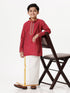 Ramraj Cotton Boys Emerald Full Sleeves Red Kurta with Dhoti Combo