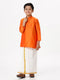 Ramraj Cotton Boys Silk Cotton Full Sleeves Orange Kurta with Gold Jari Dhoti Combo