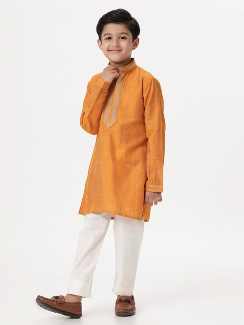 Ramraj Cotton Boys Emerald Orange Kurta with Pyjama Pant Combo EMD3