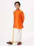Ramraj Cotton Boys Silk Cotton Full Sleeves Orange Kurta with Gold Jari Dhoti Combo