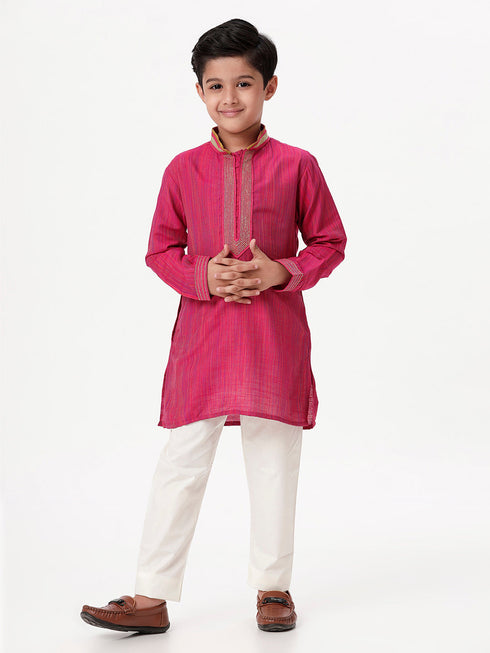 Ramraj Cotton Boys Emerald Dark Pink Kurta with Pyjama Pant Combo EMD1