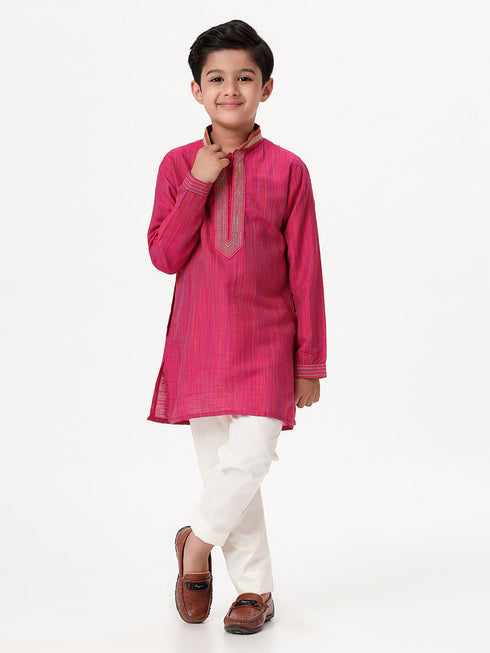 Ramraj Cotton Boys Emerald Dark Pink Kurta with Pyjama Pant Combo EMD1