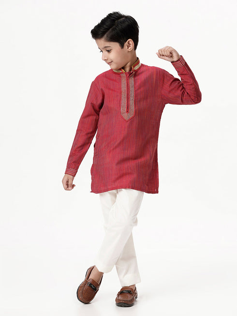 Ramraj Cotton Boys Emerald Red Kurta with Pyjama Pant Combo EMD4