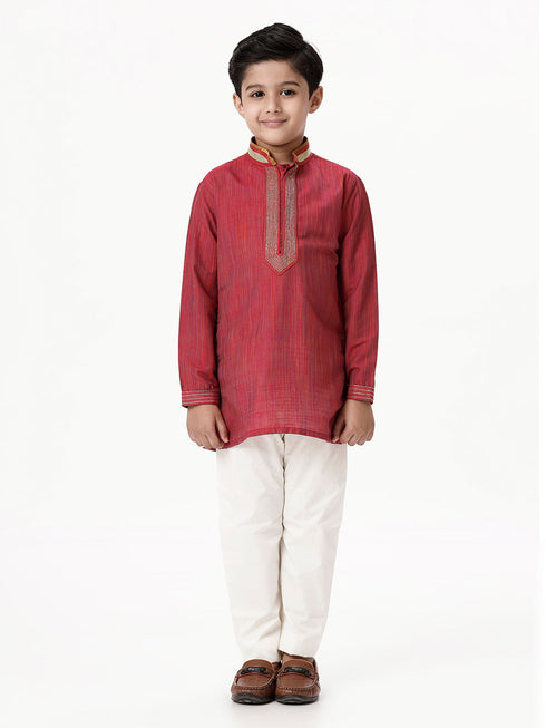 Ramraj Cotton Boys Emerald Red Kurta with Pyjama Pant Combo EMD4