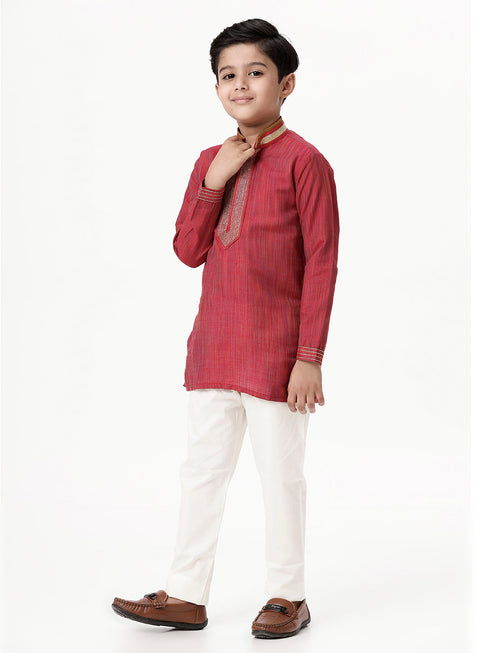 Ramraj Cotton Boys Emerald Red Kurta with Pyjama Pant Combo EMD4