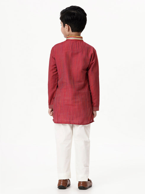 Ramraj Cotton Boys Emerald Red Kurta with Pyjama Pant Combo EMD4
