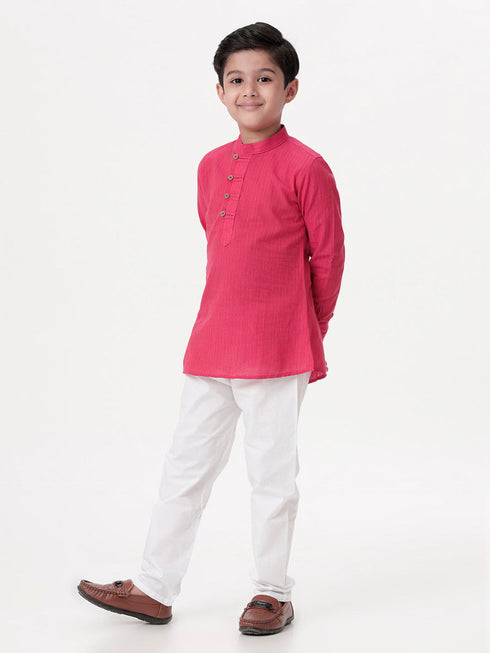 Ramraj Cotton Boys Breeze Cotton Full Sleeves Dark Pink Kurta with Pyjama Pant Combo