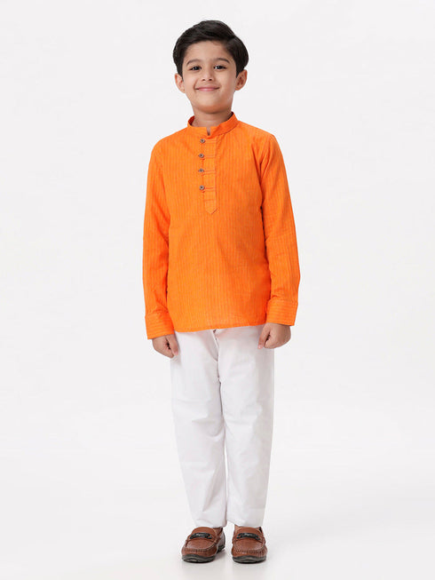 Ramraj Cotton Boys Breeze Cotton Full Sleeves Orange Kurta with Pyjama Pant Combo