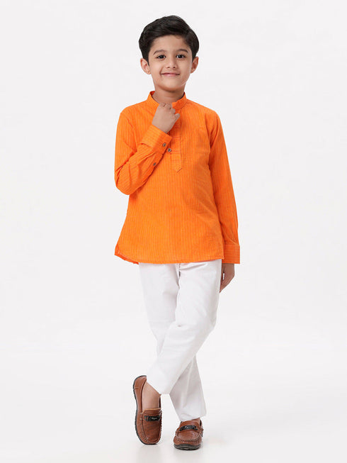 Ramraj Cotton Boys Breeze Cotton Full Sleeves Orange Kurta with Pyjama Pant Combo
