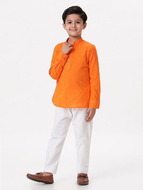 Ramraj Cotton Boys Breeze Cotton Full Sleeves Orange Kurta with Pyjama Pant Combo