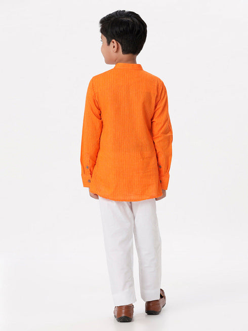 Ramraj Cotton Boys Breeze Cotton Full Sleeves Orange Kurta with Pyjama Pant Combo