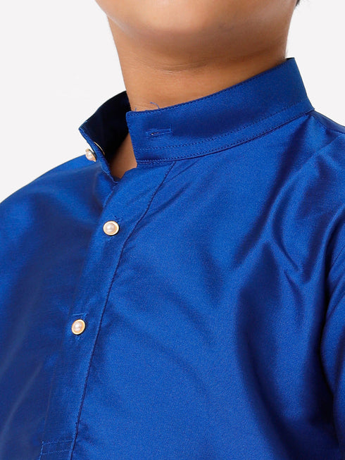 Ramraj Cotton Boys Silk Cotton Full Sleeves Royal Blue Kurta with Panchakacham Combo