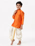 Ramraj Cotton Boys Silk Cotton Full Sleeves Orange Kurta with Panchakacham Combo
