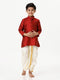 Ramraj Cotton Boys Silk Cotton Full Sleeves Red Kurta with Panchakacham Combo