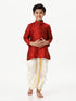 Ramraj Cotton Boys Silk Cotton Full Sleeves Red Kurta with Panchakacham Combo