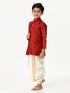 Ramraj Cotton Boys Silk Cotton Full Sleeves Red Kurta with Panchakacham Combo