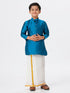 Ramraj Cotton Boys Silk Cotton Full Sleeves Ramar Blue Kurta with Gold Jari Dhoti Combo