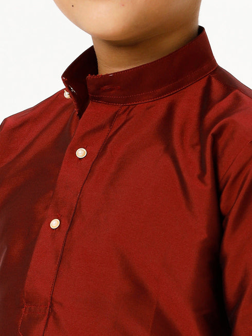 Ramraj Cotton Boys Silk Cotton Full Sleeves Maroon Kurta with Panchakacham Combo