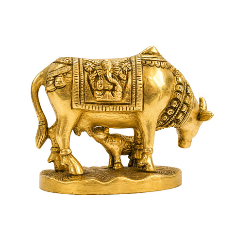 Brass Kamdhenu Cow and Calf Sculpture 929g