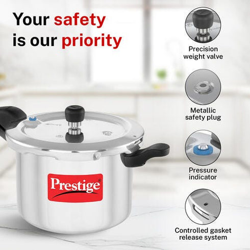 Prestige Svachh Aluminium Anti Bulge Gas And Induction Compatible Pressure Cooker 5 L Combo