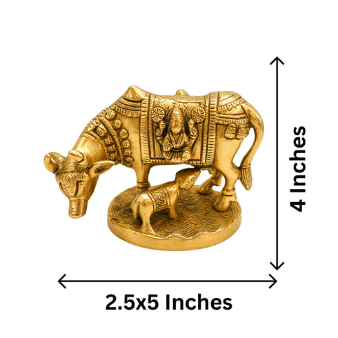 Brass Kamdhenu Cow and Calf Sculpture 929g