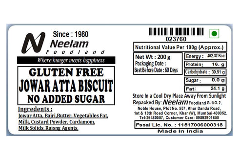 Neelam Foodland Jowar Atta Biscuit Sugar Free