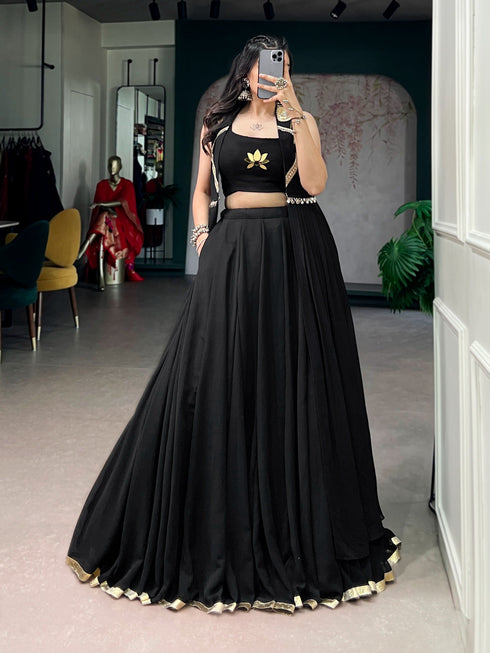 Ethenika Lotus Handwork Designer Lehenga Blouse & Long Jacket Set - Ready to Wear