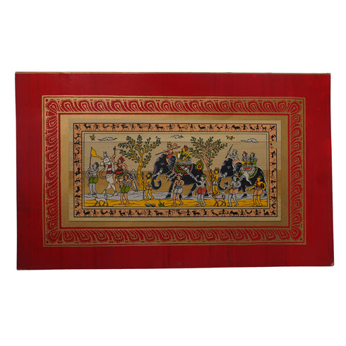 Palm Leaf Handmade Painting of Royal Elephant Procession