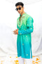 Kzari Green Shaded Silk Kurta with Elegant Mirror Yoke