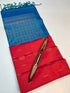 Prakruthi Mughizh Pinkish Red with Blue Bhutta Handloom Soft Silk Saree