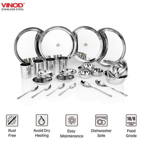 Vinod 24 Pieces Stainless Steel Dinner Set Durable Mirror Finish High Quality Steel Rust free Dishwasher safe and ISI Certified