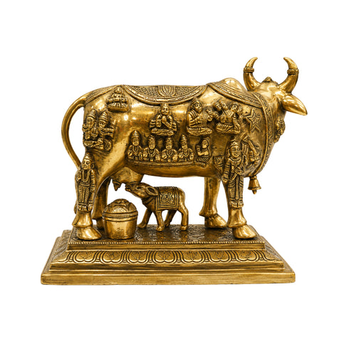 Brass Kamdhenu Cow with Calf Idol 4552g