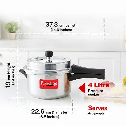 Prestige Popular Plus Svachh Virgin Aluminium Spillage Control Pressure Cooker 4 L Silver