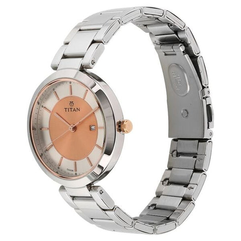 Titan Workwear Rose Gold Dial Analog Stainless Steel Strap watch for Women