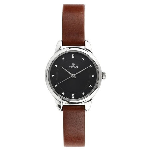 Titan Workwear Silver Dial Women Watch With Leather Strap (Model 2481SL07)