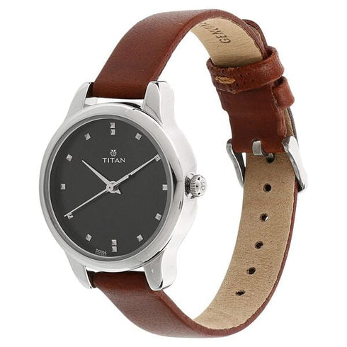 Titan Workwear Silver Dial Women Watch With Leather Strap (Model 2481SL07)