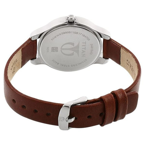 Titan Workwear Silver Dial Women Watch With Leather Strap (Model 2481SL07)