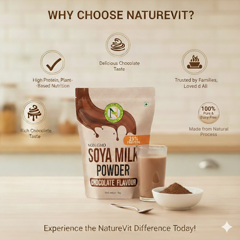 NatureVit Chocolate Soya Milk Powder Vegan| Non-GMO, 25% Protein