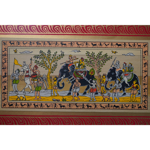 Palm Leaf Handmade Painting of Royal Elephant Procession