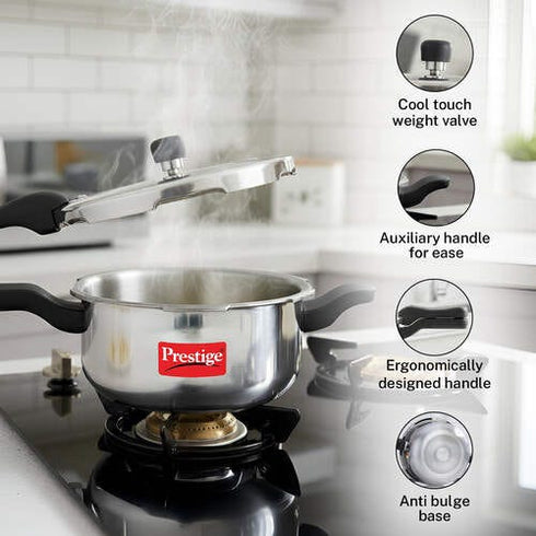 Prestige Svachh Aluminium Anti Bulge Gas And Induction Compatible Pan Pressure Cooker 3.5 L Silver