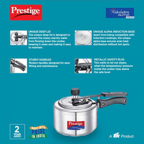 Prestige Nakshatra Alpha Svachh Stainless Steel Spillage Control Pressure Cooker Silver 5 L