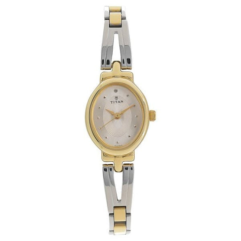 Titan Quartz Analog Silver Dial Two Toned Stainless Steel Strap Watch For Women