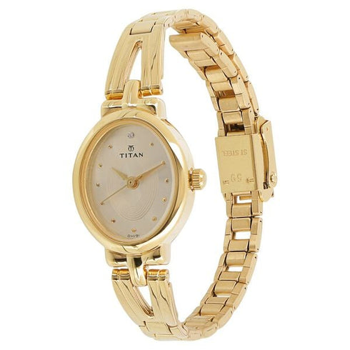 Titan Quartz Analog Champagne Dial Golden Stainless Steel