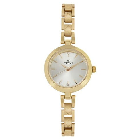Titan Quartz Analog Champagne Dial Golden Stainless Steel Strap Watch