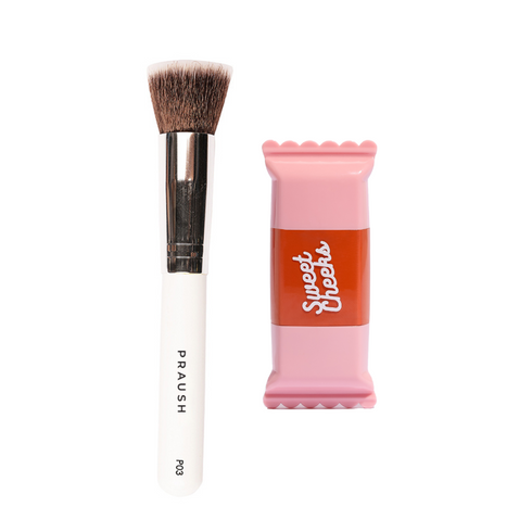 Praush 1 Sweet Cheeks Liquid Blush + 1 P03 Flat Top Foundation Kabuki Brush Bundle